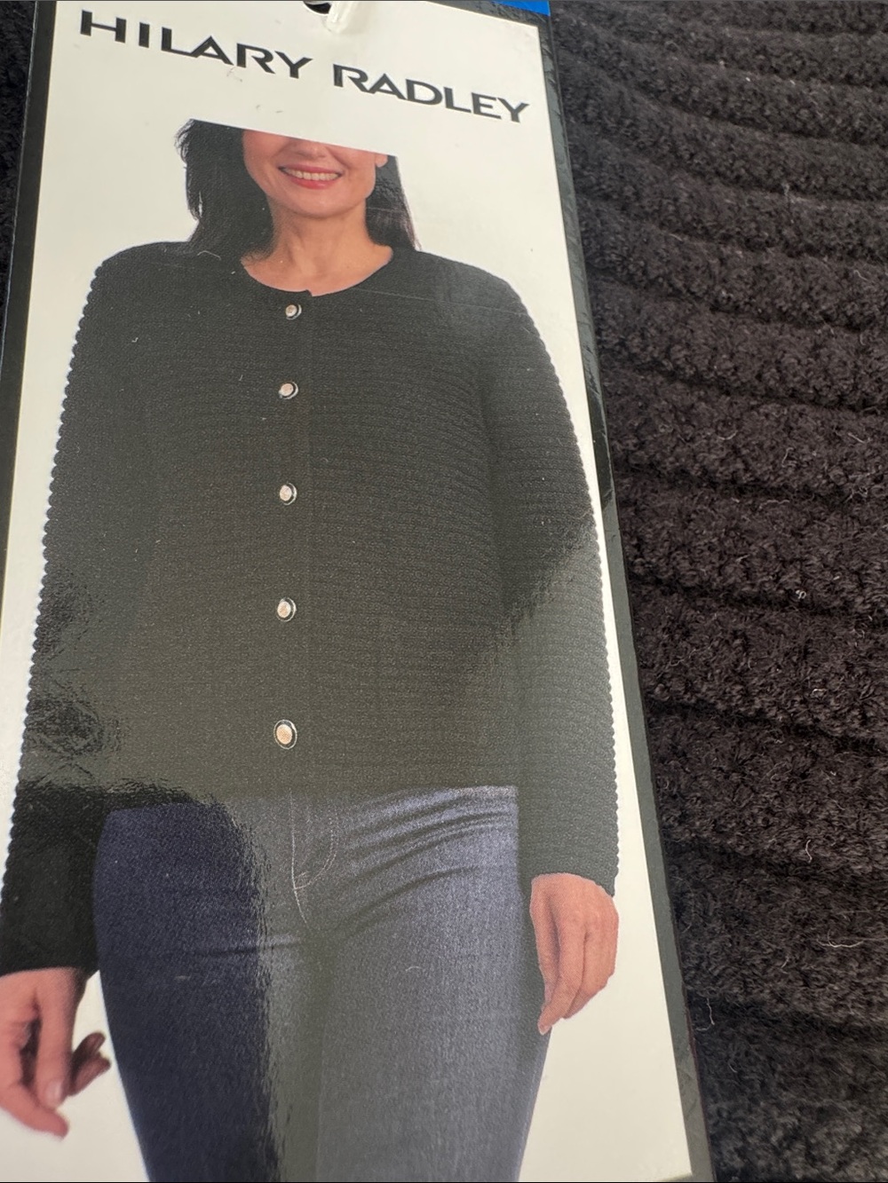 Hilary Radley Black Button-Front Knit Cardigan